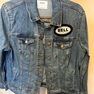 Old Navy Blue Denim Jacket with bell helmets Patch